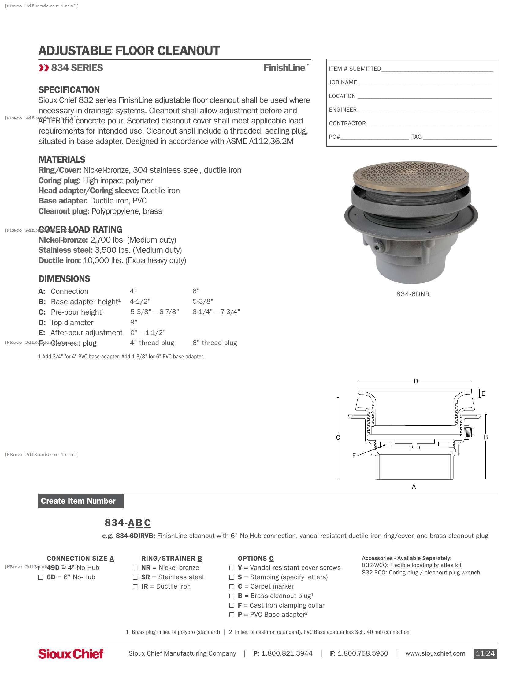 834 SERIES - FINISHLINE ADJUSTABLE CLEANOUT IRON (XL) - SPEC SHEET.PDF Specification Document